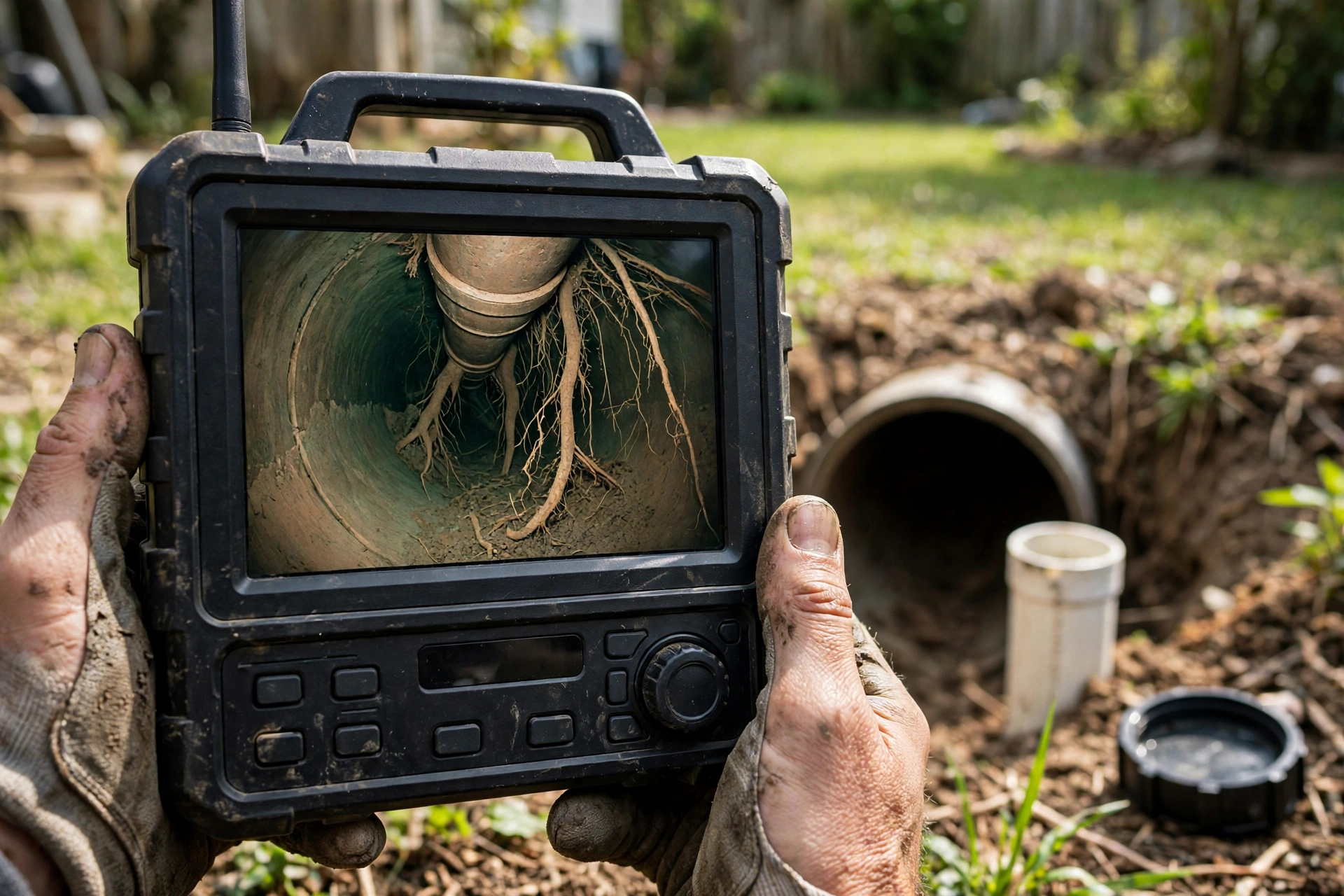 Sewer camera monitor showing the inside of a Findlay, OH sewer line