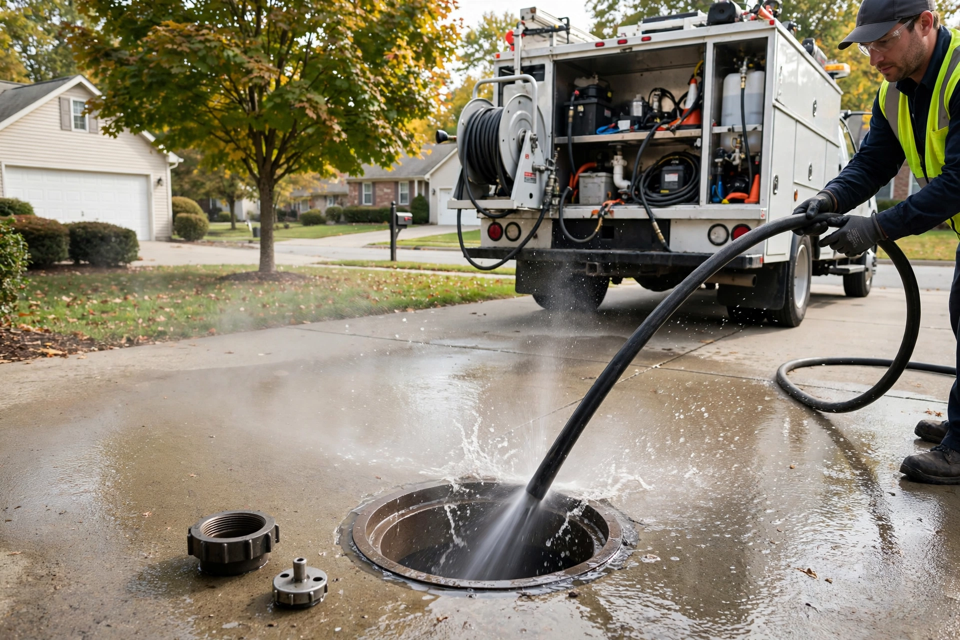 Hydro jetting cleaning a main drain line in Findlay, OH